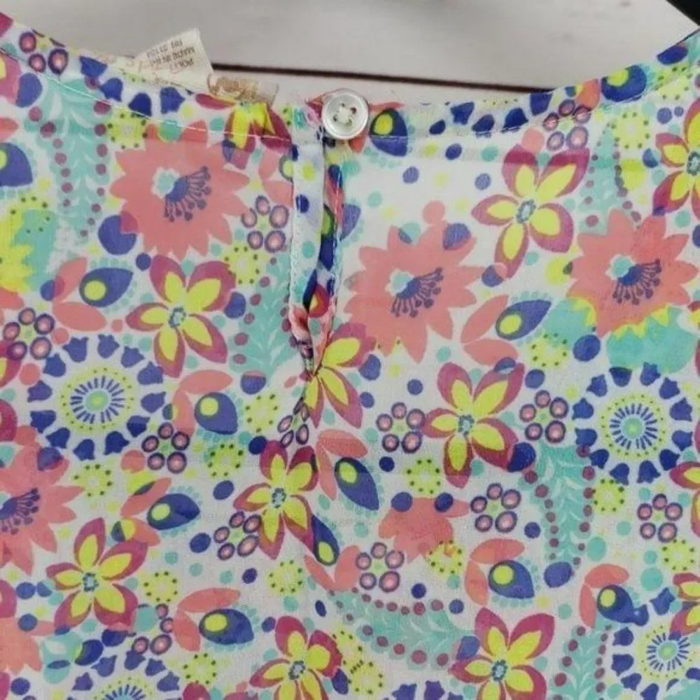 Red Camel Girls Peplum Floral Hi‎ Low Ruffle Sleeveless Design Shirt Size Large